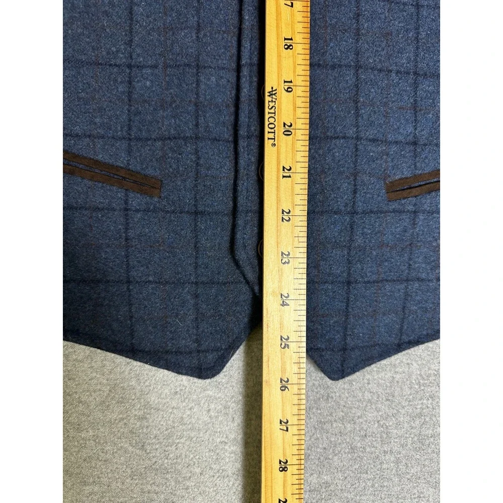 Johnston & Murphy Vest Mens Large Blue Wool Blend Windowpane Cinch Back